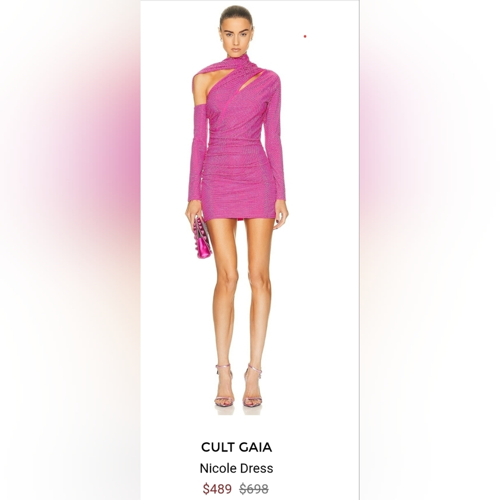 Cult Gaia Nicole Dress in Dragonfruit Cut Out Asymmetrical Mini Dress XS - Picture 15 of 16